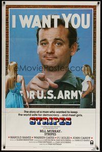6h486 STRIPES style B int'l 1sh '81 Ivan Reitman classic military comedy, Bill Murray wants YOU!