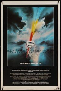 6h493 SUPERMAN 1sh '78 comic book hero Christopher Reeve, Bob Peak title artwork!
