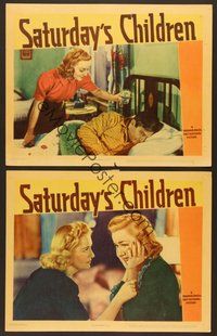 6j953 SATURDAY'S CHILDREN 2 LCs '40 John Garfield & Anne Shirley are married, poor & proud of it!