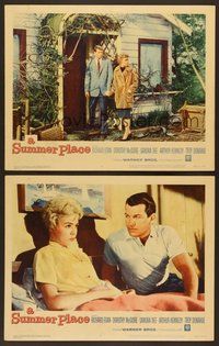 6j974 SUMMER PLACE 2 LCs '59 Sandra Dee & Troy Donahue in young lovers classic, Richard Egan!