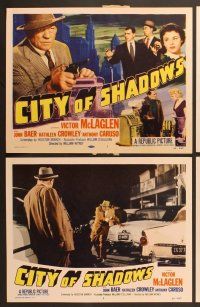 6j107 CITY OF SHADOWS 8 LCs '55 tough gangster Victor McLaglen in New York City, Kathleen Crowley!