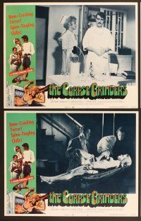 6j115 CORPSE GRINDERS 8 LCs '71 Ted V. Mikels, most gruesome bone-crushing horror border artwork!