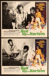 6j219 HELL UP IN HARLEM 8 LCs '74 Fred Williamson, cool blaxpoitation Tanenbaum art!
