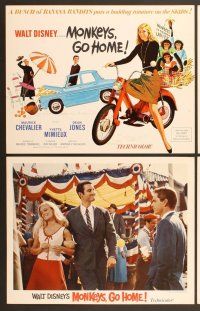 6j336 MONKEYS GO HOME 8 LCs '67 Disney, Maurice Chevalier, Yvette Mimieux & apes!