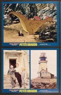 6j375 PETE'S DRAGON 8 LCs '77 Walt Disney, Helen Reddy, colorful art of cast w/Pete!