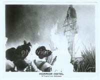 6k349 HORROR HOTEL 8x10.25 still '60 wacky image of men watching woman burning at the stake!