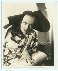 6m084 CAROLE LOMBARD deluxe 8x10 still '34 modeling a stitched black taffeta from Now & Forever!