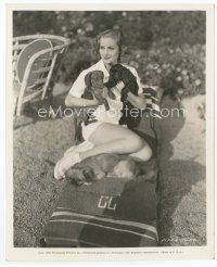 6m083 CAROLE LOMBARD 8x10 still '36 seated with her 3 dogs before filming Swing High Swing Low!