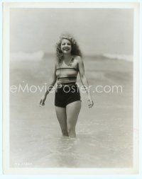 6m455 RUTH SELWYN 8x10 still '30s in ocean wearing dark shorts & a vivid striped top swimsuit!