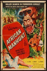 6p030 AFRICAN MANHUNT 1sh '54 in the forbidden jungle where no white man dared go!