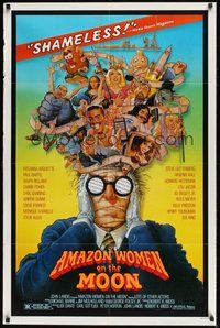 6p048 AMAZON WOMEN ON THE MOON 1sh '87 Joe Dante, cool wacky artwork of cast by William Stout!
