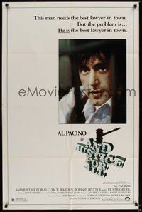 6p057 AND JUSTICE FOR ALL 1sh '79 directed by Norman Jewison, Al Pacino is out of order!