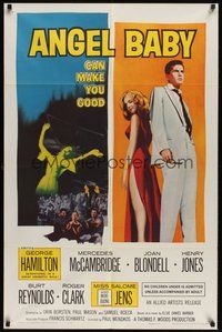 6p060 ANGEL BABY 1sh '61 full-length George Hamilton standing with sexiest Salome Jens!
