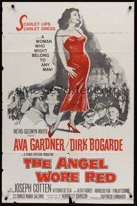 6p062 ANGEL WORE RED 1sh '60 sexy full-length Ava Gardner in red dress, Dirk Bogarde!