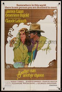 6p067 ANOTHER MAN ANOTHER CHANCE 1sh '77 Claude Lelouch, art of James Caan & Genevieve Bujold!