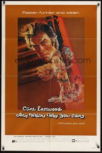 6p070 ANY WHICH WAY YOU CAN 1sh '80 cool artwork of Clint Eastwood & Clyde by Bob Peak!