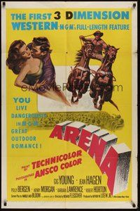6p075 ARENA 1sh '53 3-D, Gig Young, Jean Hagen, Polly Bergen, YOU live dangerously!