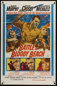6p102 BATTLE AT BLOODY BEACH 1sh '61 Audie Murphy, the guts and glory story of the undefeatables!