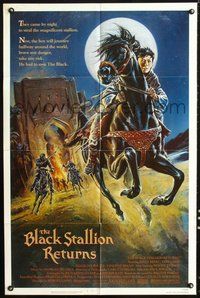 6p142 BLACK STALLION RETURNS 1sh '83 really cool art of boy riding horse!