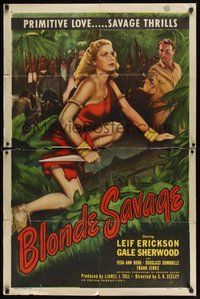 6p147 BLONDE SAVAGE 1sh '47 Leif Erickson finds sexy Gale Sherwood in African jungle!