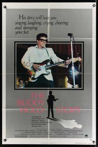 6p182 BUDDY HOLLY STORY style A 1sh '78 great image of Gary Busey performing on stage with guitar!