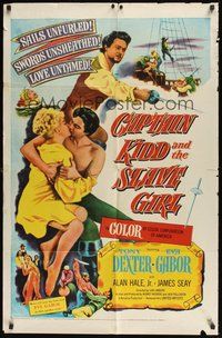 6p199 CAPTAIN KIDD & THE SLAVE GIRL 1sh '54 pirates, sails unfurled, love untamed!