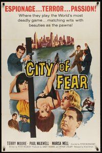 6p231 CITY OF FEAR 1sh '65 Terry Moore, sexy girls, espionage, terror, passion!