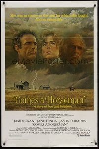 6p240 COMES A HORSEMAN 1sh '78 cool art of James Caan, Jane Fonda & Jason Robards in the sky!