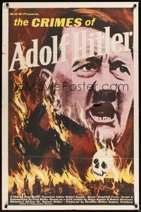 6p260 CRIMES OF ADOLF HITLER 1sh '61 German documentary, wild artwork of flaming swastika!