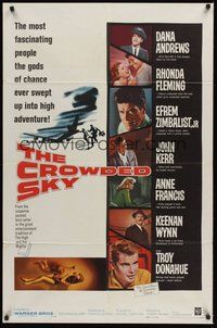 6p264 CROWDED SKY 1sh '60 Dana Andrews, Rhonda Fleming, airplane disaster thriller!