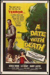 6p276 DATE WITH DEATH 1sh '59 you can't see it, but you can feel TERROR in shocking PsychoRama!