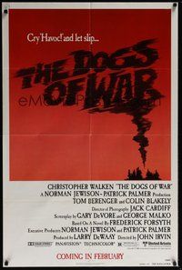 6p296 DOGS OF WAR advance 1sh '81 cool title art made from smoke!