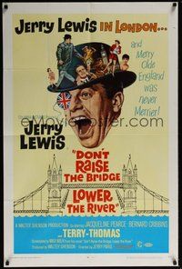 6p300 DON'T RAISE THE BRIDGE, LOWER THE RIVER 1sh '68 wacky art of Jerry Lewis in London!