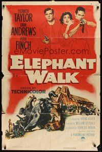 6p320 ELEPHANT WALK 1sh '54 Elizabeth Taylor, Dana Andrews & Peter Finch in India!