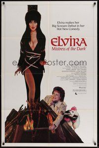 6p321 ELVIRA MISTRESS OF THE DARK 1sh '88 great image of sexy Cassandra Peterson tied to stake!