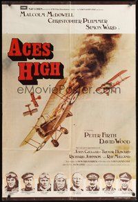 6p023 ACES HIGH English 1sh '76 Malcolm McDowell, really cool WWI airplane dogfight art!