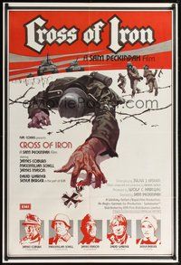 6p263 CROSS OF IRON English 1sh '77 Sam Peckinpah, art of fallen World War II soldier!