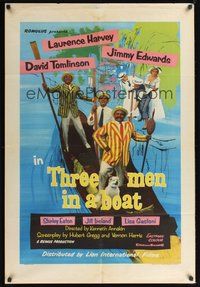 6p894 THREE MEN IN A BOAT English 1sh '56 Laurence Harvey, wacky art of cast on gondola!