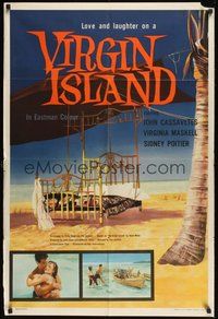 6p953 VIRGIN ISLAND English 1sh '58 John Cassavetes & sexy Virginia Maskell, art of bed on beach!