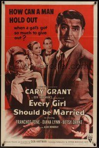 6p327 EVERY GIRL SHOULD BE MARRIED style A 1sh R54 Cary Grant, Diana Lynn, Betsy Drake!