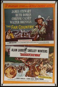 6p341 FAR COUNTRY/SASKATCHEWAN 1sh '62 James Stewart, Alan Ladd, cool western artwork!