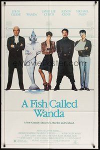 6p353 FISH CALLED WANDA 1sh '88 John Cleese, Jamie Lee Curtis, Kline & Palin in police line up!