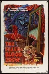 6p356 FLESH & BLOOD SHOW 1sh '73 wild artwork of guillotine, sexy girl & bearded man!
