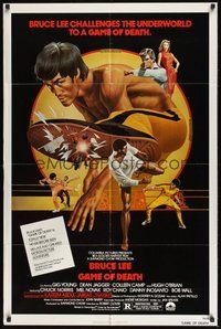 6p379 GAME OF DEATH 1sh '79 Bruce Lee, cool Bob Gleason martial arts artwork!