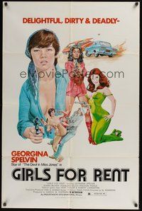 6p392 GIRLS FOR RENT 1sh '74 I Spit on Your Corpse, art of sexy bad girl Georgina Spelvin!