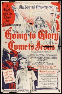6p395 GOING TO GLORY COME TO JESUS 1sh R48 religious melodrama, all-colored cast, cool art!
