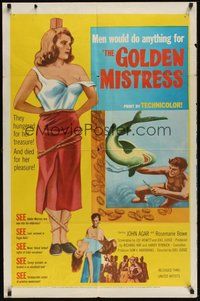 6p397 GOLDEN MISTRESS 1sh '54 John Agar hungered for the pleasure of sexy Rosemarie Bowe!