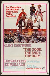 6p399 GOOD, THE BAD & THE UGLY 1sh '68 Clint Eastwood, Lee Van Cleef, Sergio Leone, cool art!