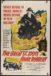 6p407 GREAT ST. LOUIS BANK ROBBERY 1sh '59 Molly McCarthy & Steve McQueen in his second movie!