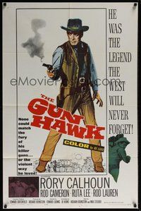 6p414 GUN HAWK 1sh '63 cool art of cowboy Rory Calhoun with smoking gun!